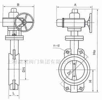 對夾式電動蝶閥外形尺寸，安裝圖